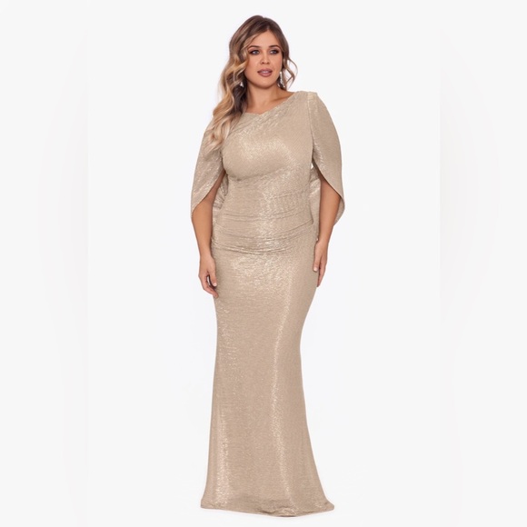 PLUS "CELINE" BOAT NECK CRINKLE GOWN - Picture 1 of 4